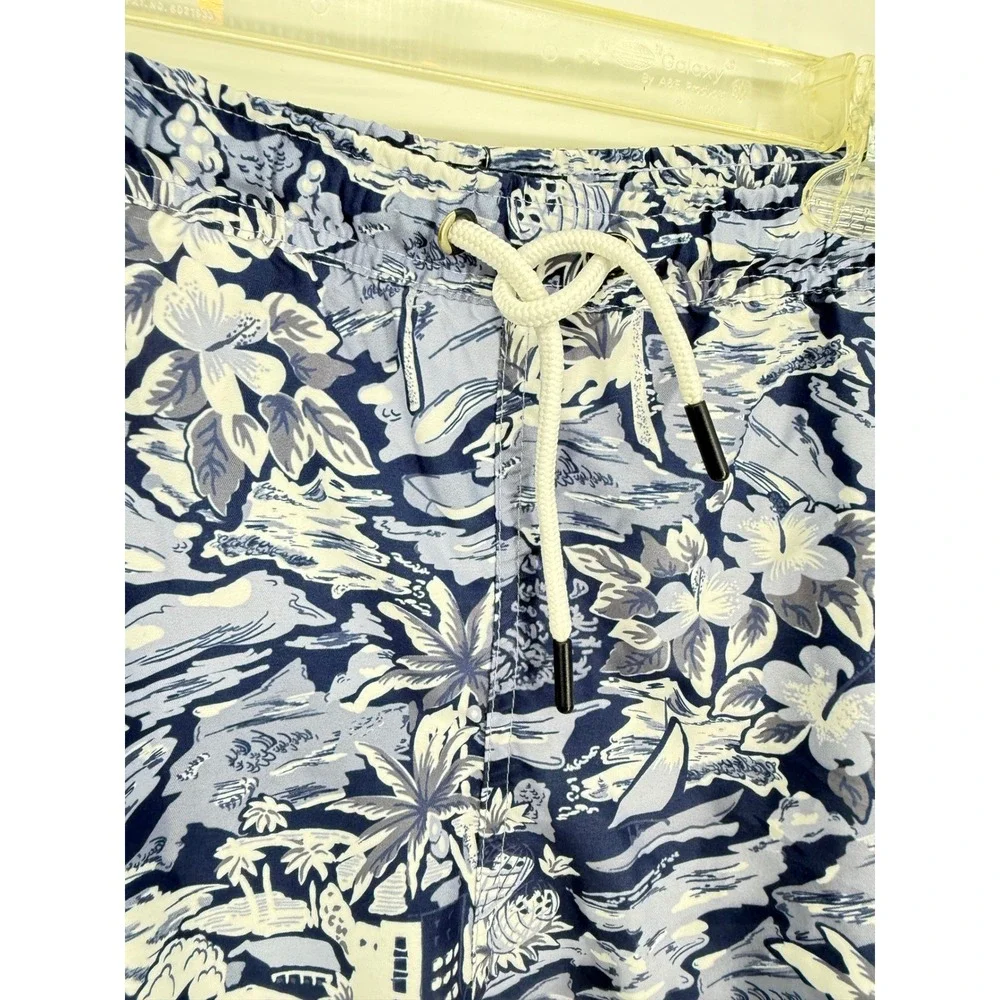 Crown & Ivy Swim Trunks Mens XL Blue Tropical Scenic Palm Tree Print Shorts